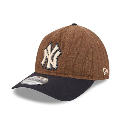 This is a New York Yankees Three Looms x MLB Wool Pinstripe Navy 9TWENTY A-Frame Adjustable Cap 1