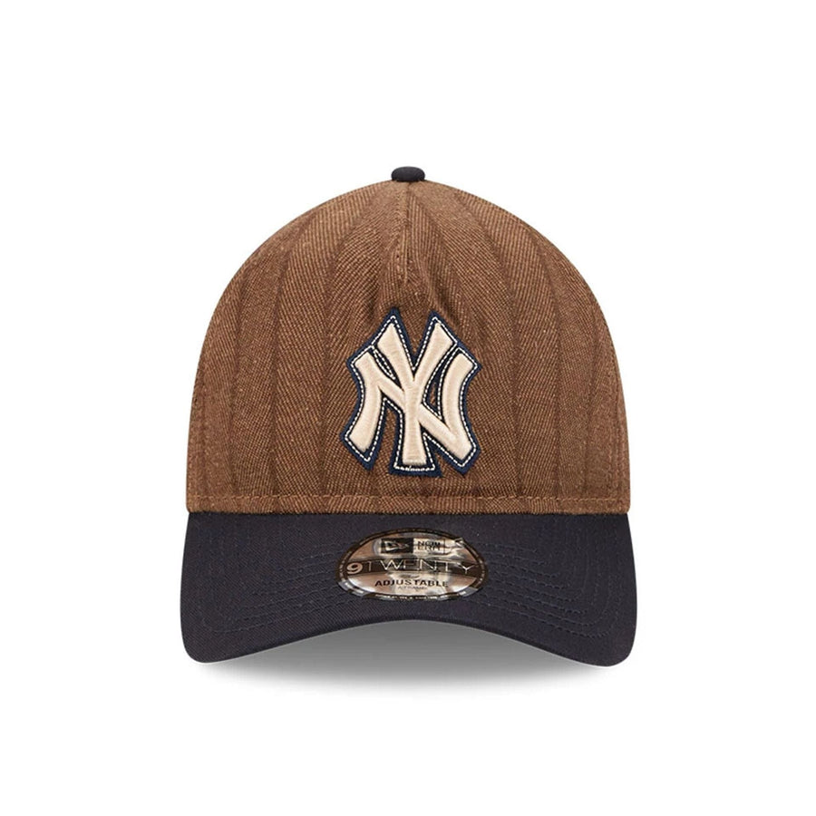 This is a New York Yankees Three Looms x MLB Wool Pinstripe Navy 9TWENTY A-Frame Adjustable Cap 3