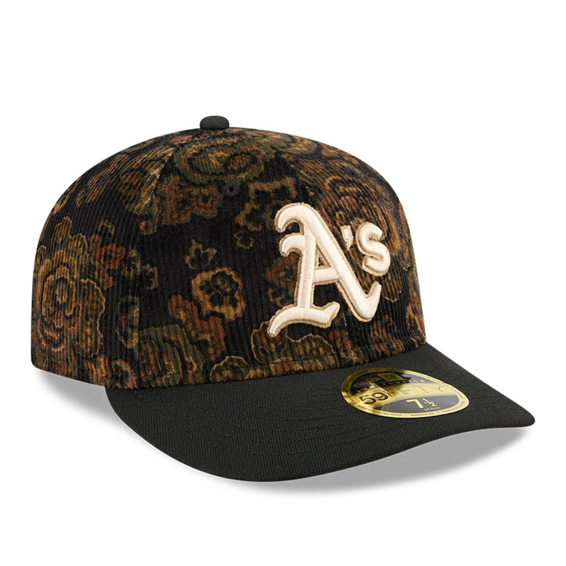 This is a Oakland Athletics Three Looms x MLB Floral Cord Black Low Profile 59FIFTY Fitted Cap 4