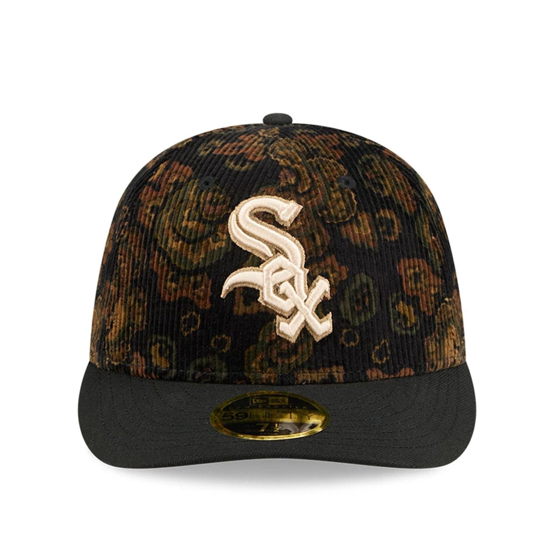 This is a Chicago White Sox Three Looms x MLB Floral Cord Black Low Profile 59FIFTY Fitted Cap 3