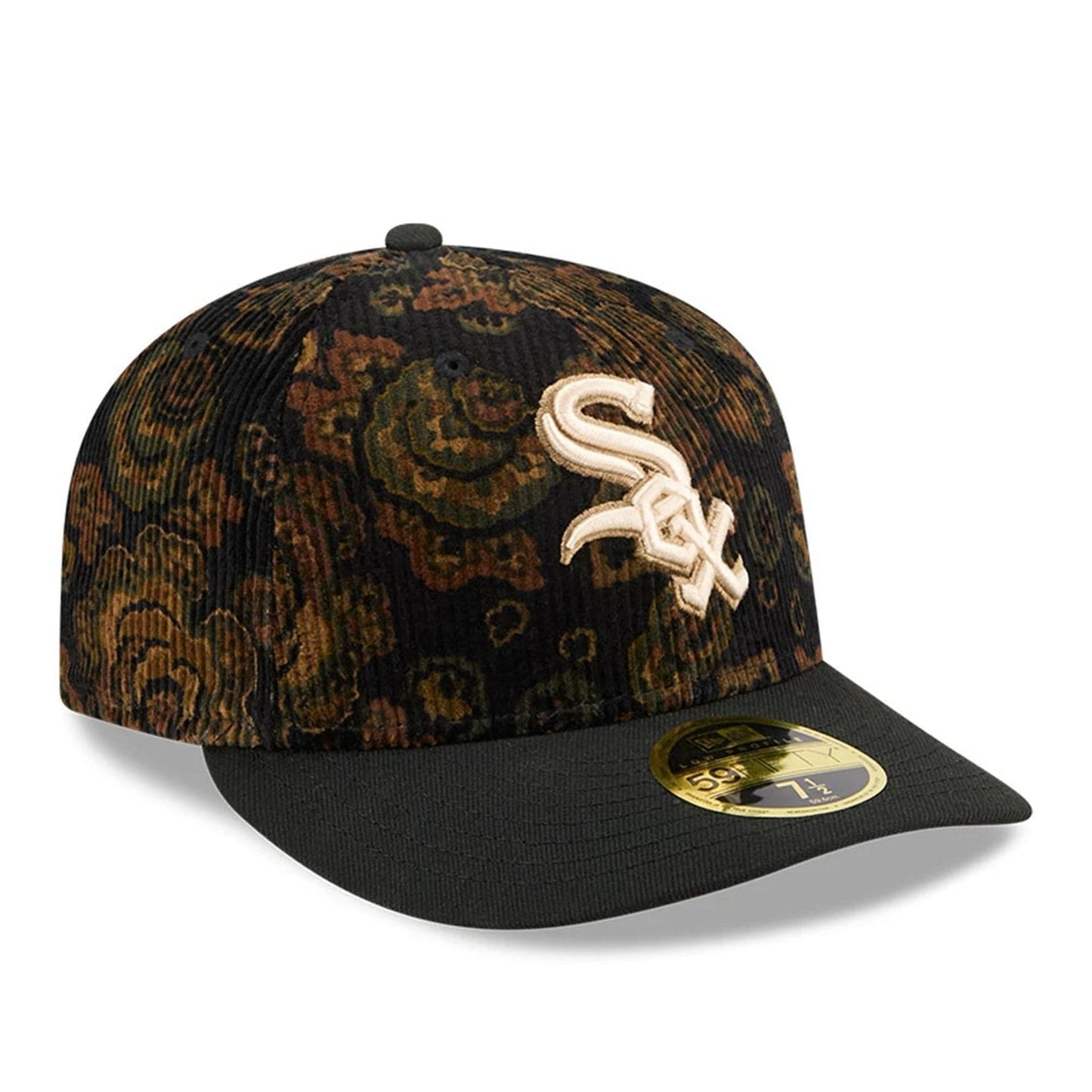 This is a Chicago White Sox Three Looms x MLB Floral Cord Black Low Profile 59FIFTY Fitted Cap 4