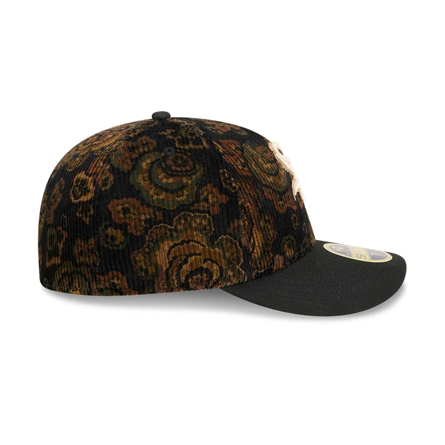 This is a Chicago White Sox Three Looms x MLB Floral Cord Black Low Profile 59FIFTY Fitted Cap 6