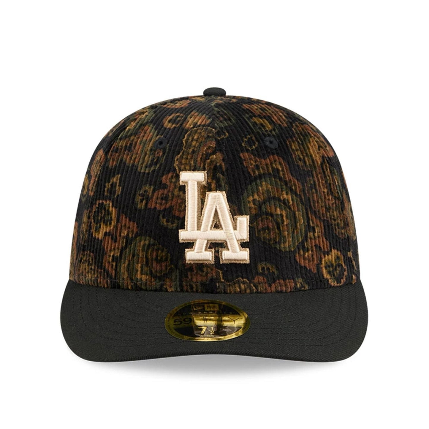 This is a LA Dodgers Three Looms x MLB Floral Cord Black Low Profile 59FIFTY Fitted Cap 3