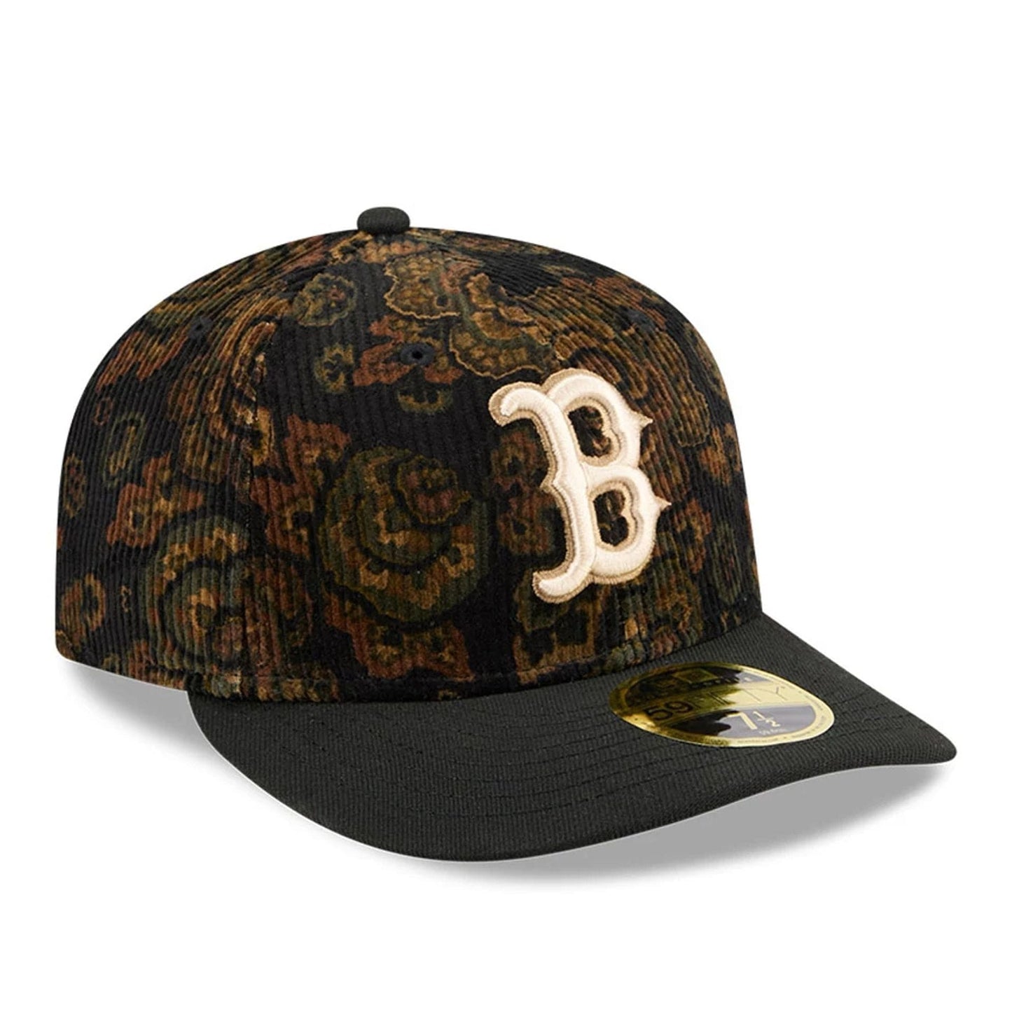 This is a Boston Red Sox Three Looms x MLB Floral Cord Black Low Profile 59FIFTY Fitted Cap 4
