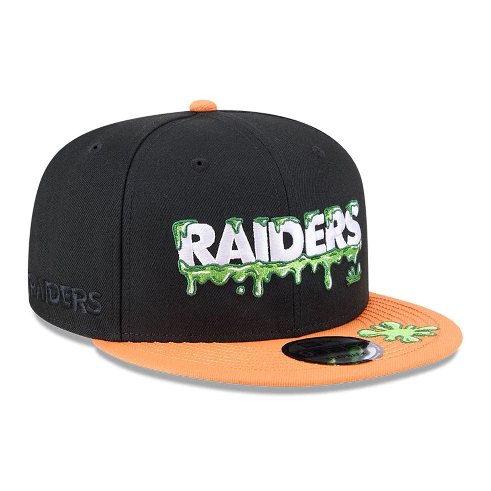 Pictured is this Las Vegas Raiders NFL x Nickelodeon black 9FIFTY Snapback cap. 4