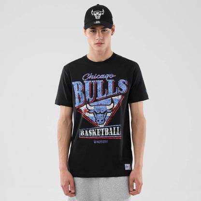 The Male model is wearing Chicago Bulls NBA City Edition Black T-Shirt 1