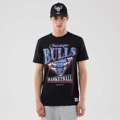 The Male model is wearing Chicago Bulls NBA City Edition Black T-Shirt  1