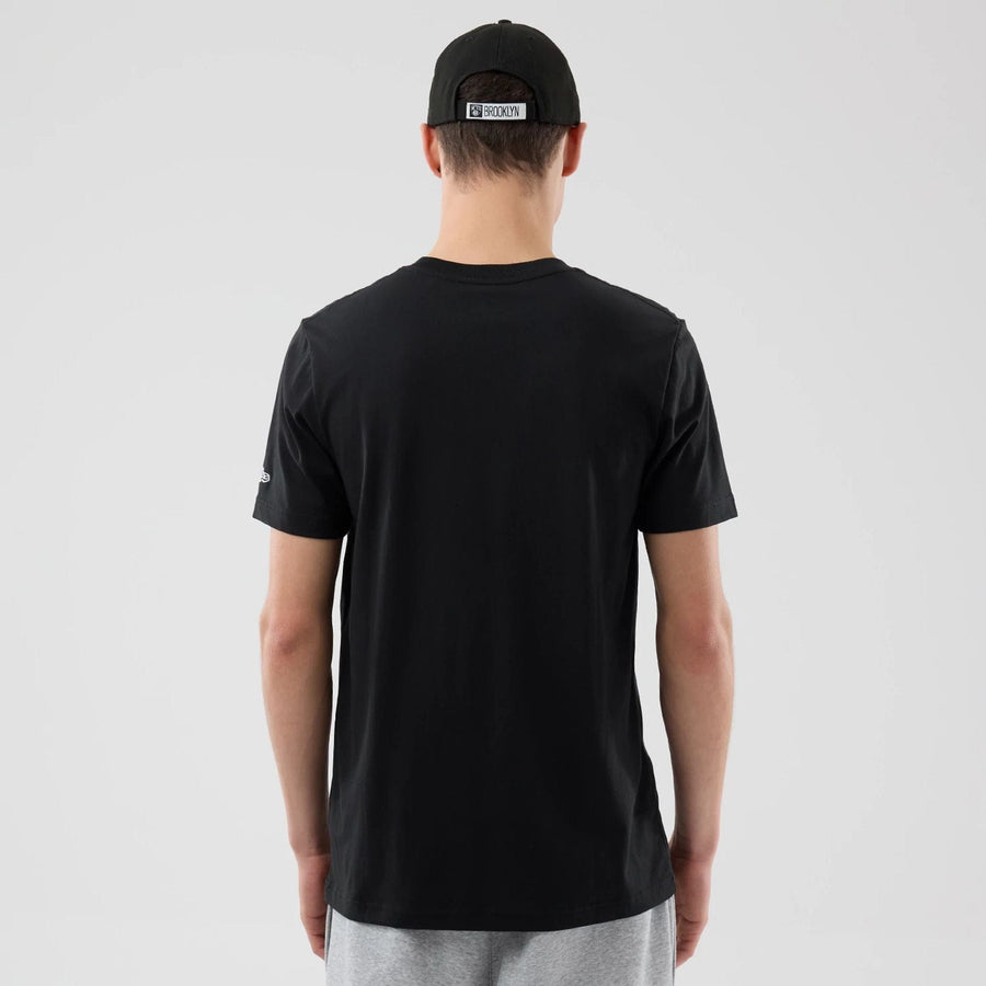 The Male model is wearing Brooklyn Nets NBA City Edition Black T-Shirt  2