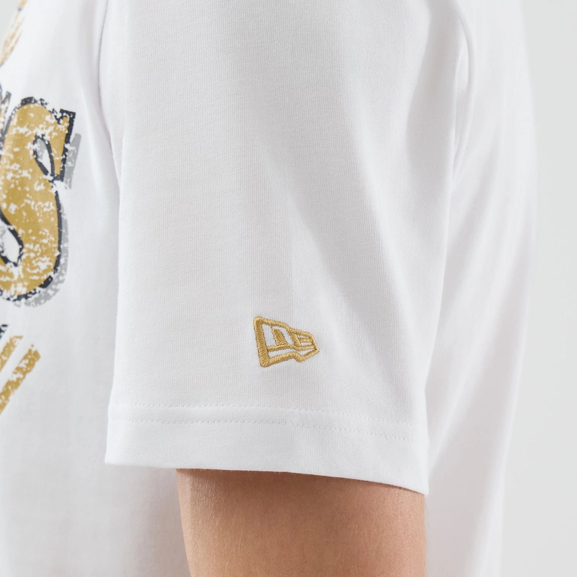 The Male model is wearing Boston Celtics NBA City Edition White T-Shirt  3