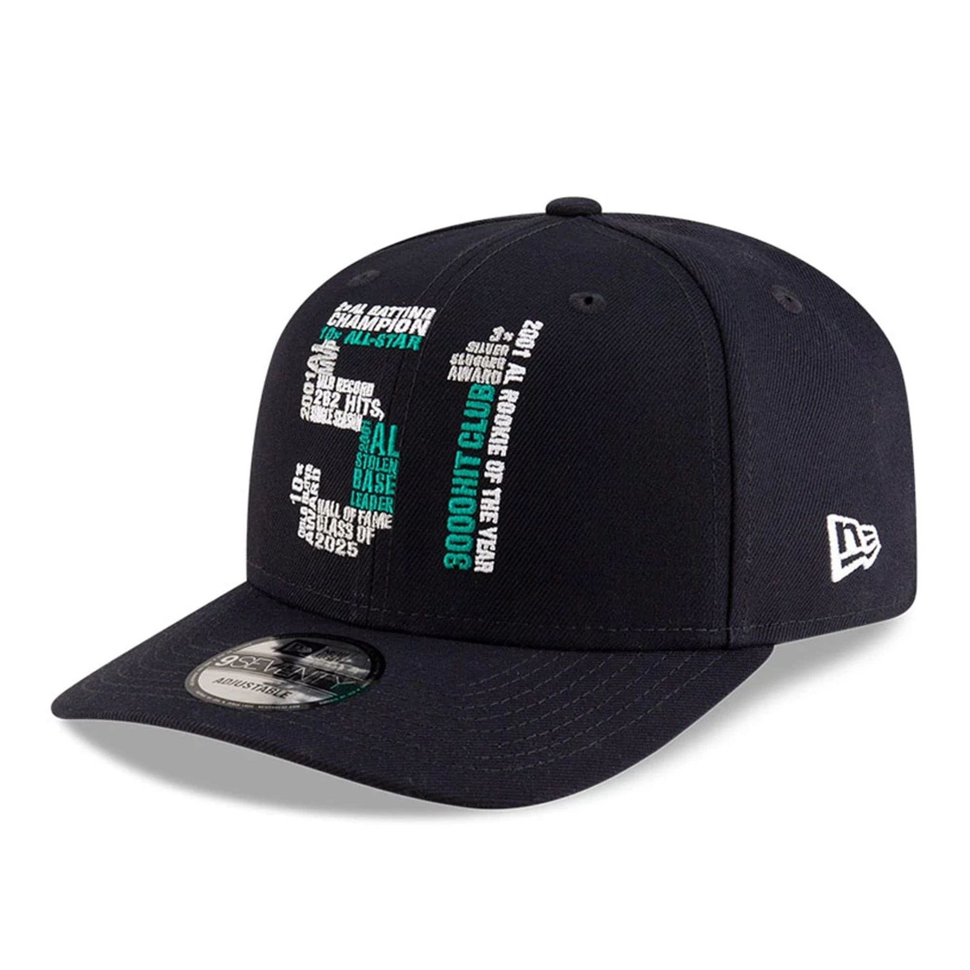This is a Seattle Mariners MLB 2025 Ichiro Hall Of Fame Navy 9SEVENTY Stretch Snap Adjustable Cap 3