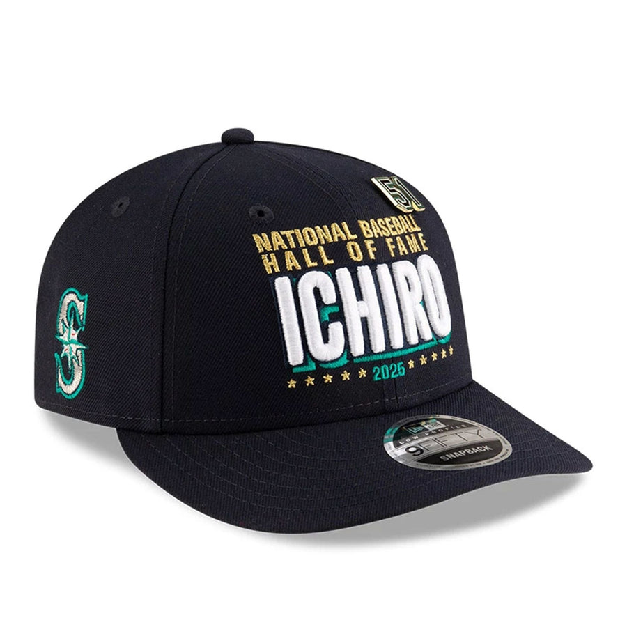 This is a Seattle Mariners MLB 2025 Ichiro Hall Of Fame Navy Low Profile 9FIFTY Snapback Adjustable Cap 1