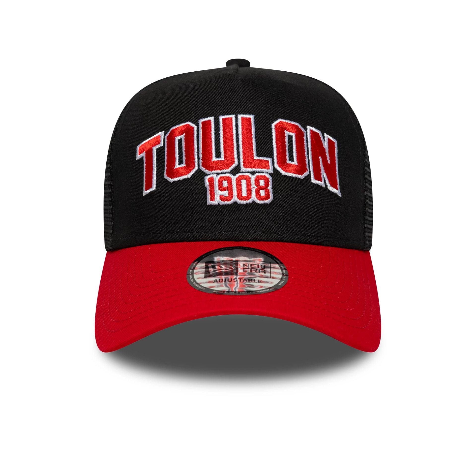 This is a RC Toulonnais Collegiate Black 9FORTY E-Frame Trucker Adjustable Cap 2