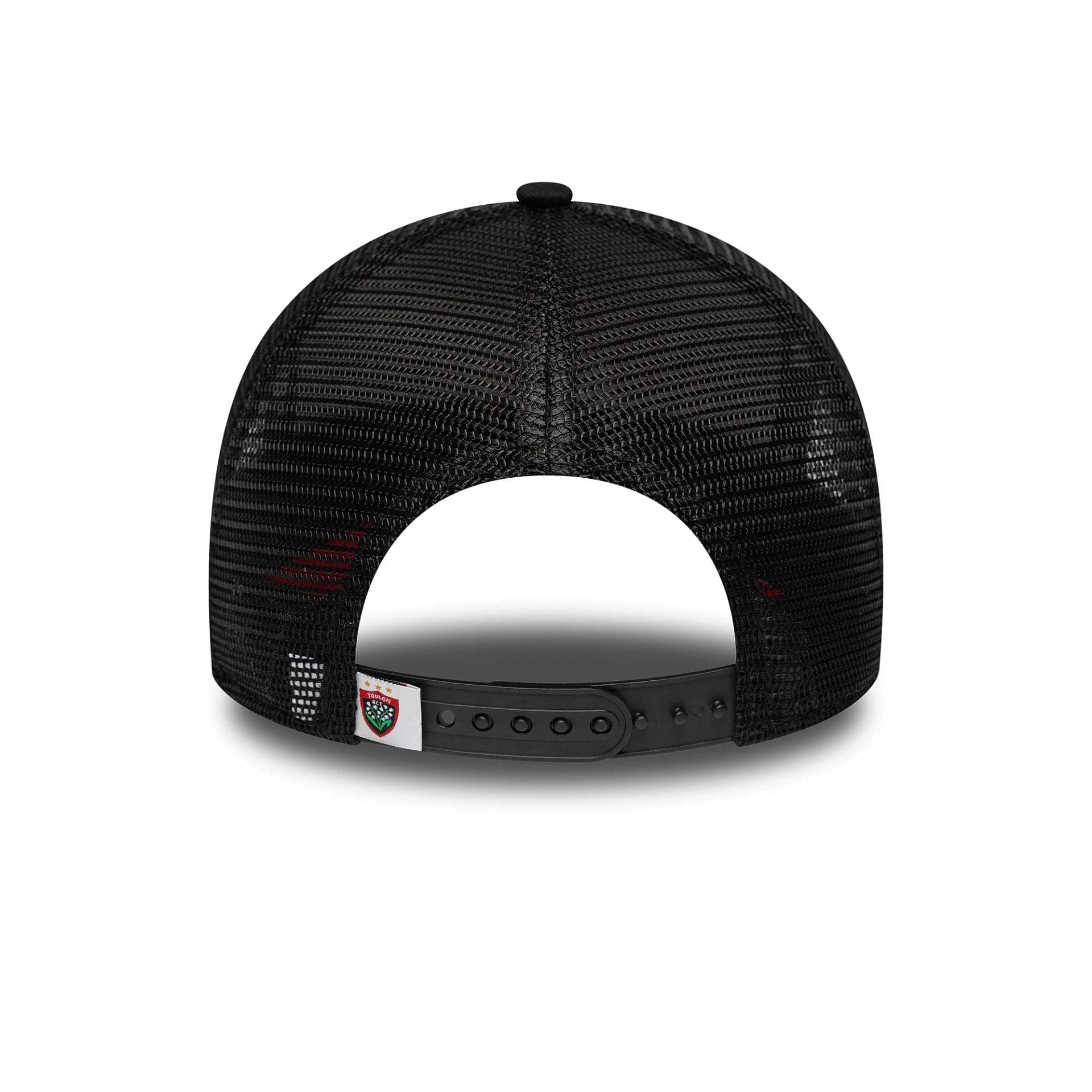 This is a RC Toulonnais Collegiate Black 9FORTY E-Frame Trucker Adjustable Cap 6