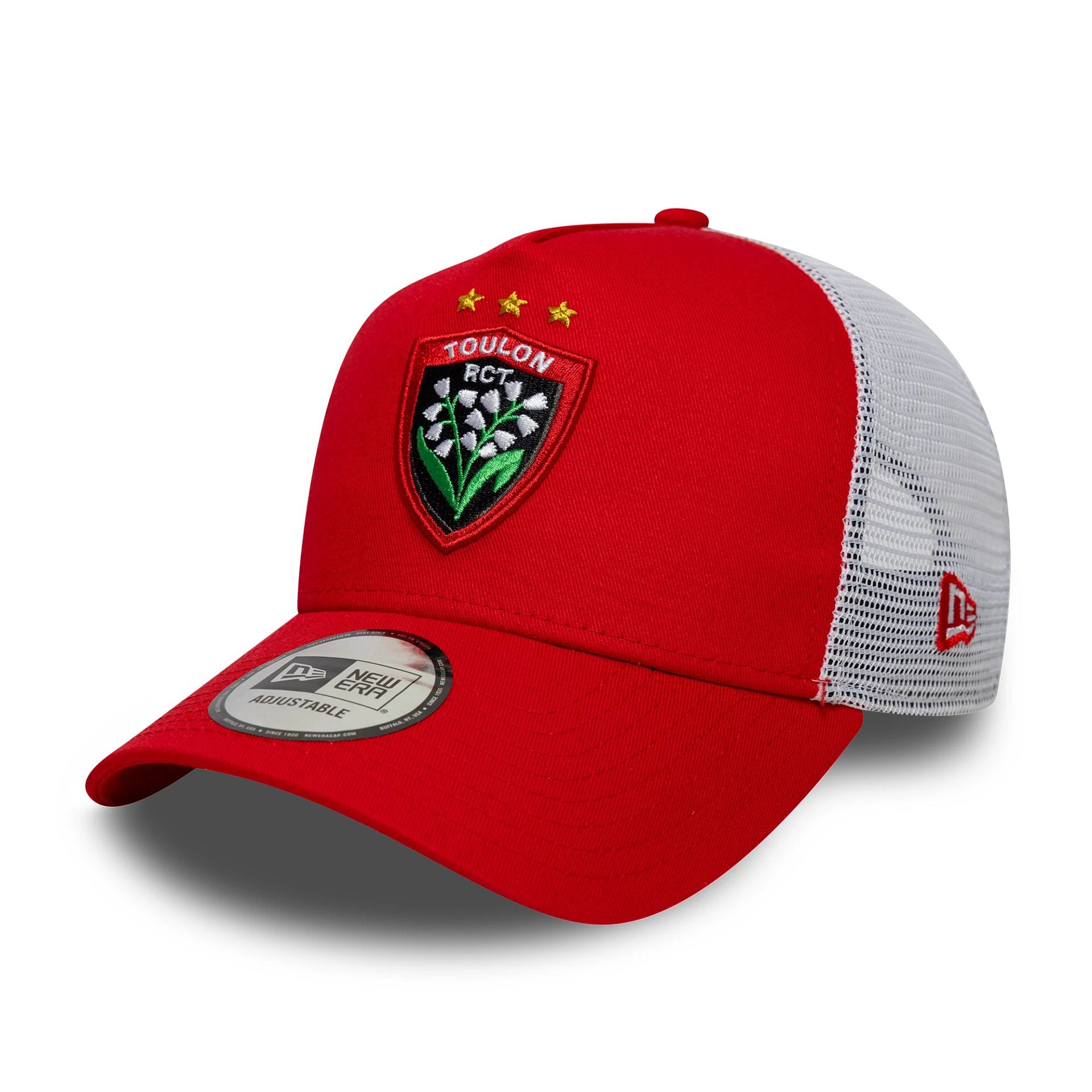 This is a RC Toulonnais Core Red 9FORTY E-Frame Trucker Adjustable Cap 1