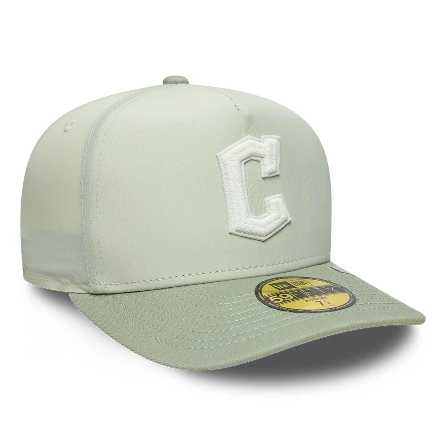 This is a Cleveland Guardians Crinkle Pastel Green 59FIFTY A-Frame Fitted Cap 3