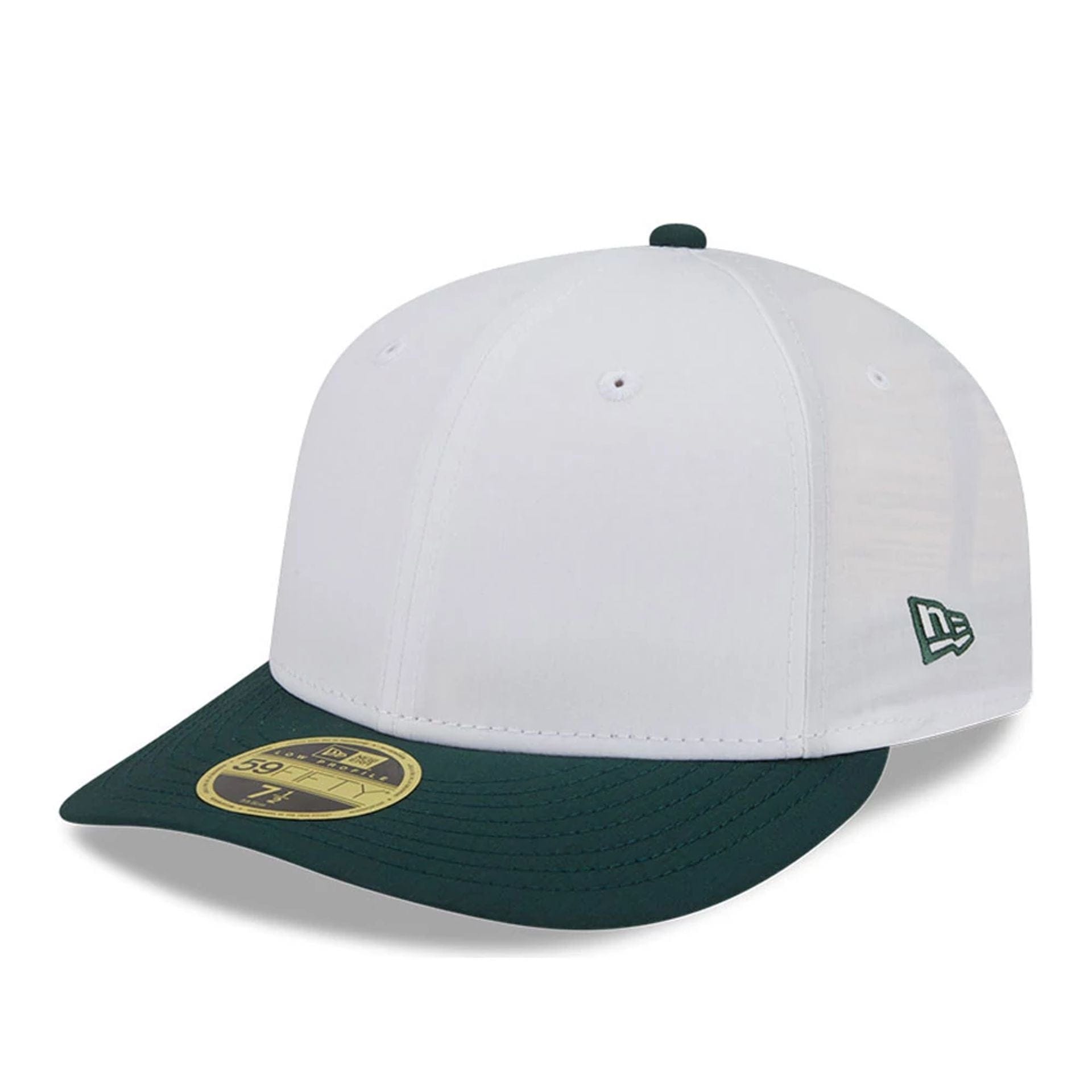 This is a New Era Open White & Dark Green Low Profile 59FIFTY Fitted Cap 1