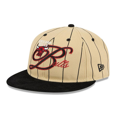 This is a Chicago Bulls Pinstripe Script Cream Retro Crown 9FIFTY Adjustable Cap 1