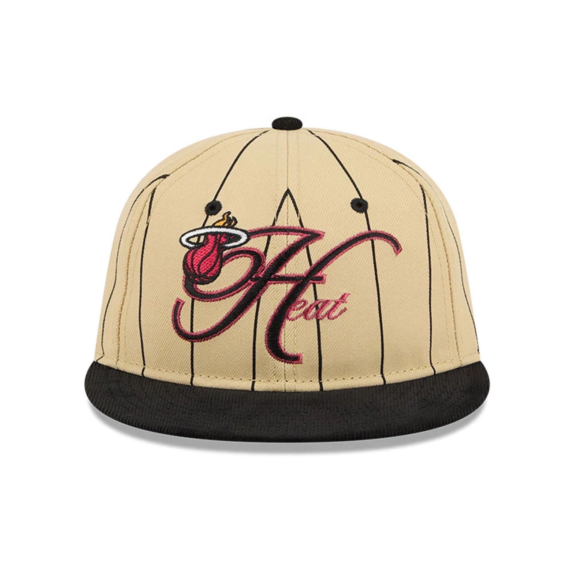 This is a Miami Heat Pinstripe Script Cream Retro Crown 9FIFTY Adjustable Cap 3