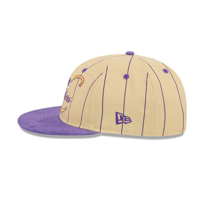 This is a LA Lakers Pinstripe Script Cream Retro Crown 9FIFTY Adjustable Cap 6