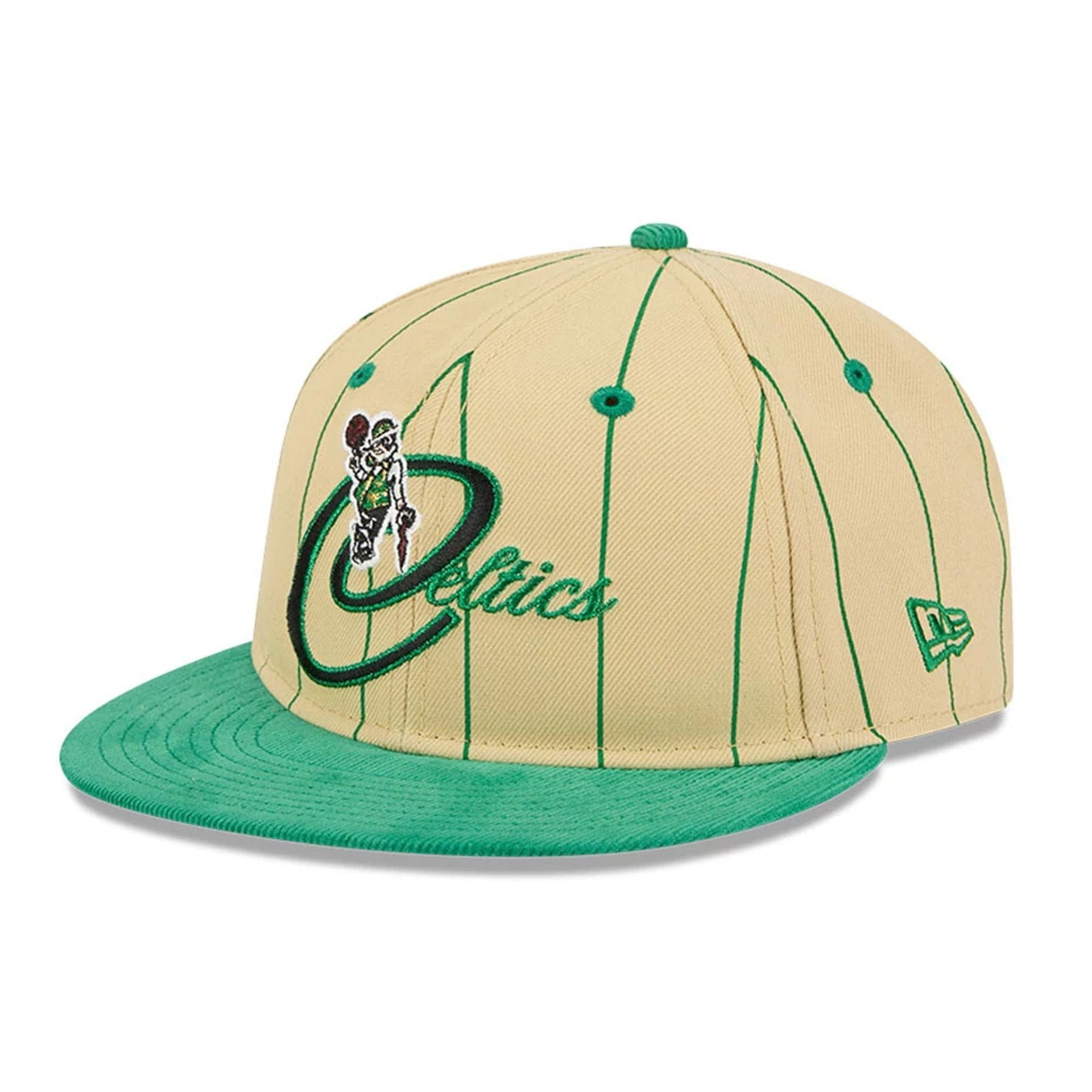 This is a Boston Celtics Pinstripe Script Cream Retro Crown 9FIFTY Adjustable Cap 1