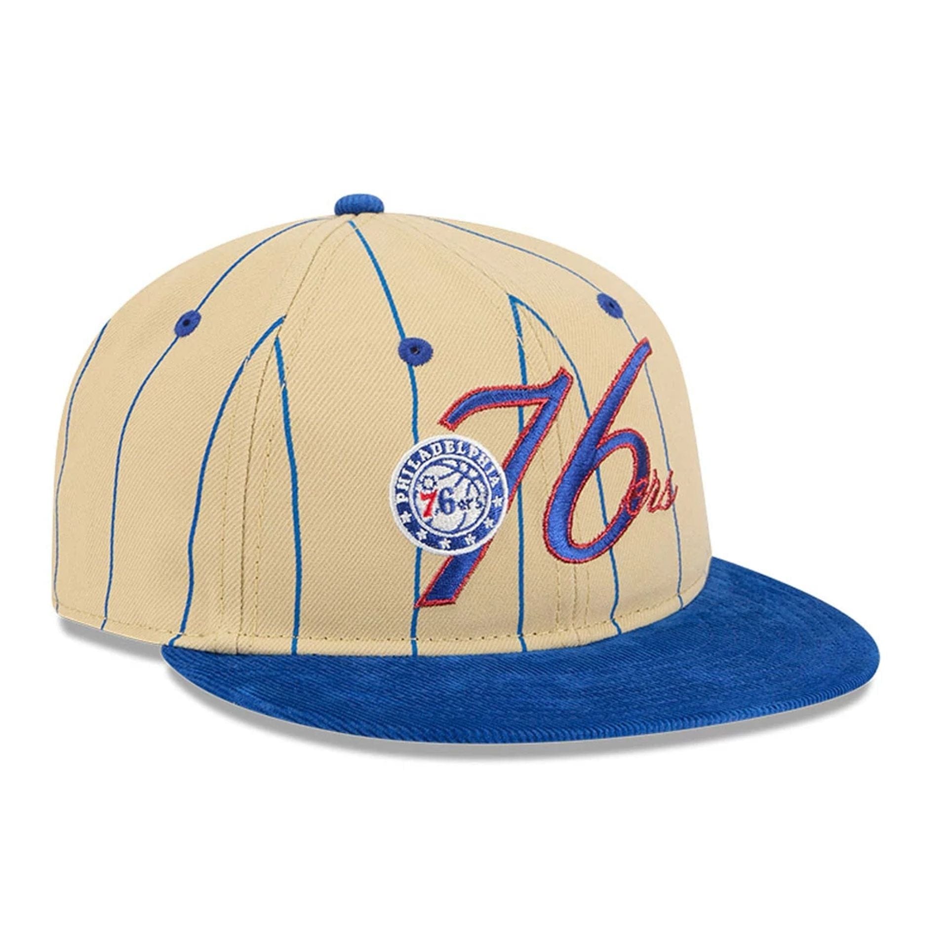 This is a Philadelphia 76ers Pinstripe Script Cream Retro Crown 9FIFTY Adjustable Cap 4