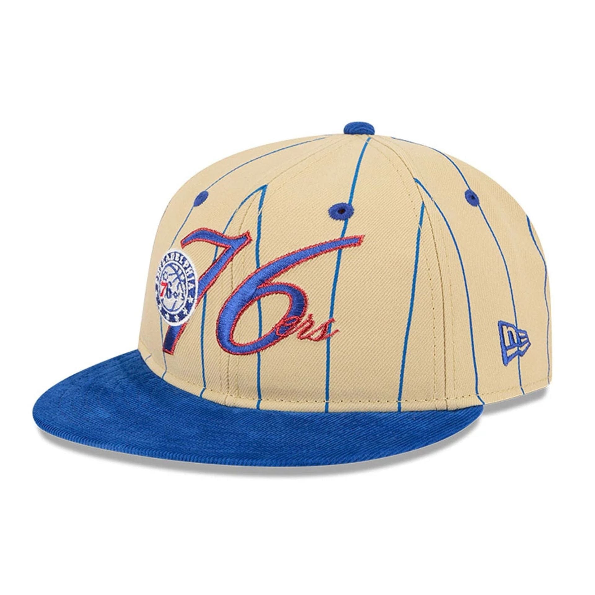 This is a Philadelphia 76ers Pinstripe Script Cream Retro Crown 9FIFTY Adjustable Cap 1