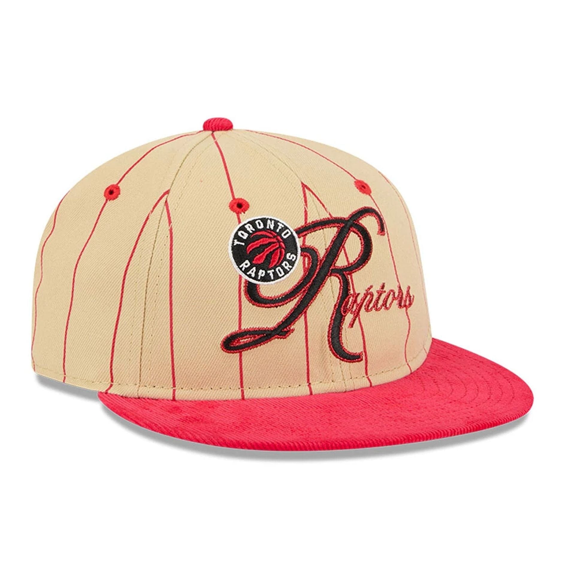 This is a Toronto Raptors Pinstripe Script Cream Retro Crown 9FIFTY Adjustable Cap 4