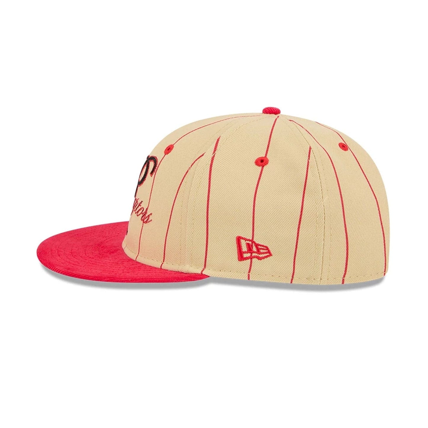 This is a Toronto Raptors Pinstripe Script Cream Retro Crown 9FIFTY Adjustable Cap 6