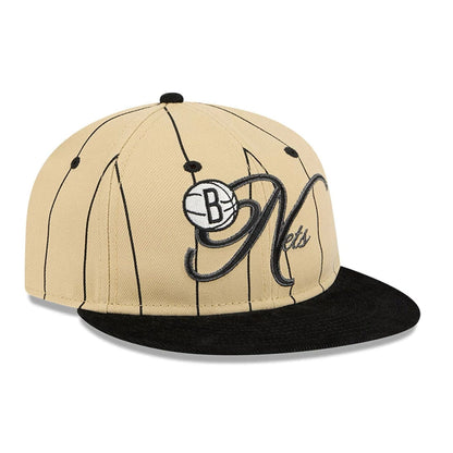 This is a Brooklyn Nets Pinstripe Script Cream Retro Crown 9FIFTY Adjustable Cap 4