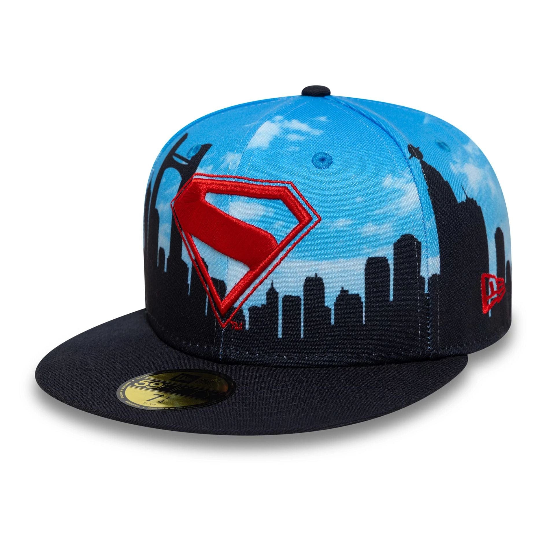 This is a Superman Skyline Pastel Blue 59FIFTY Fitted Cap 1