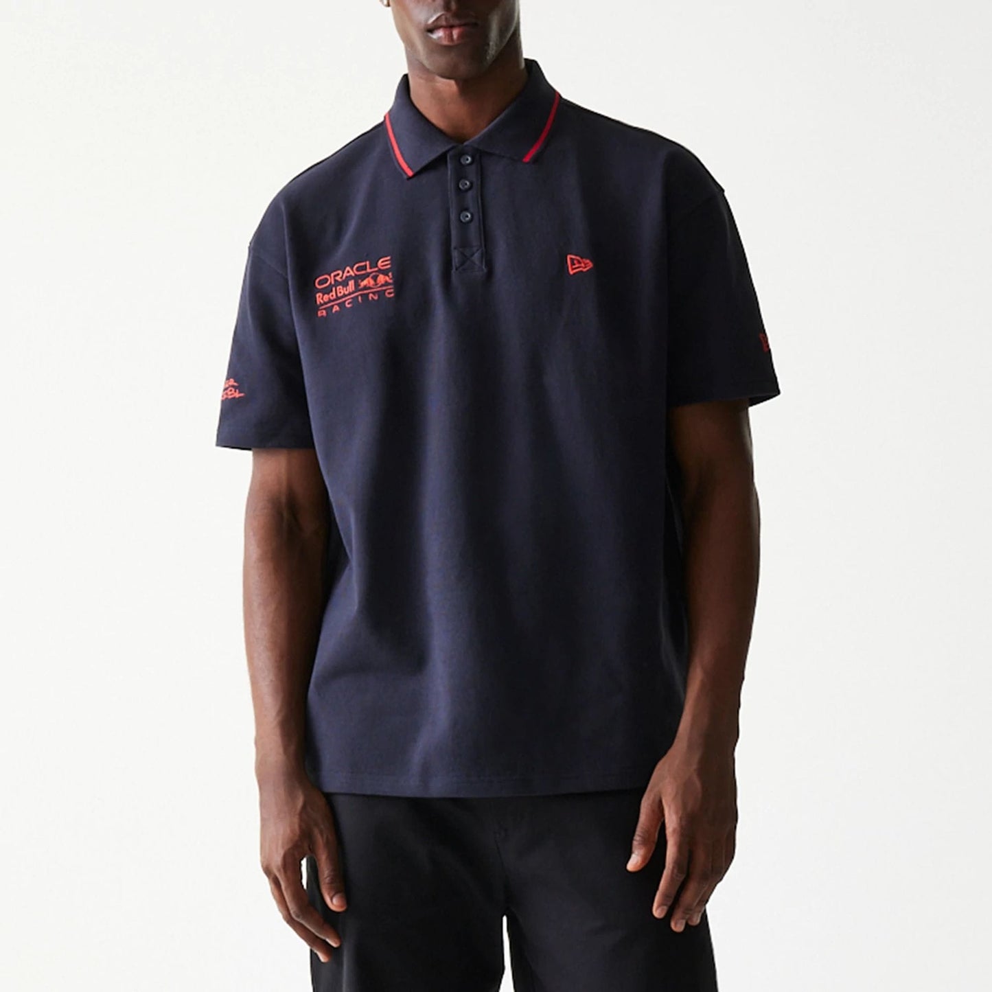 The Male model is wearing Red Bull Racing Dark Blue Polo T-Shirt 3