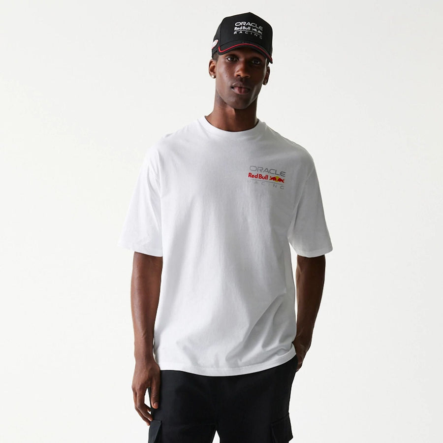The Male model is wearing Red Bull Racing White Oversized T-Shirt 1