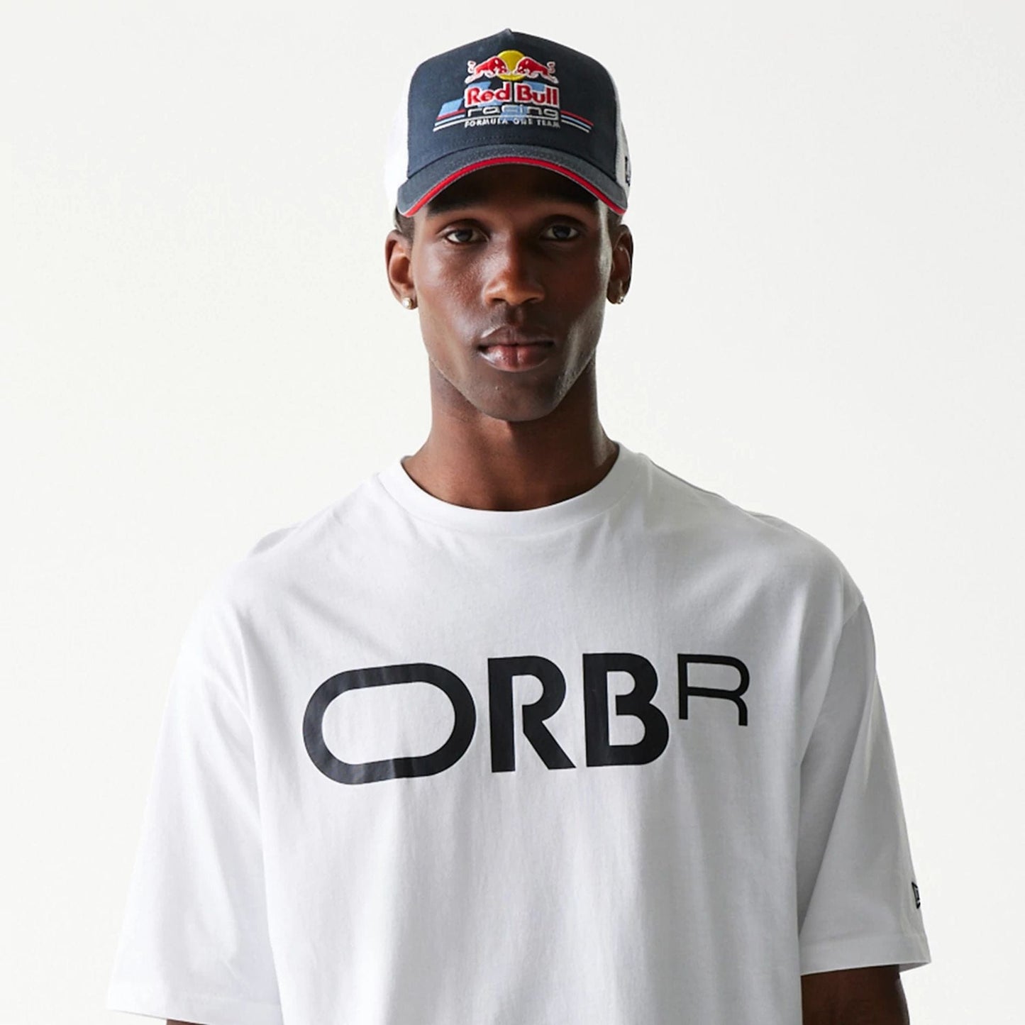 The Male model is wearing Red Bull Racing Profile White Oversized T-Shirt 5