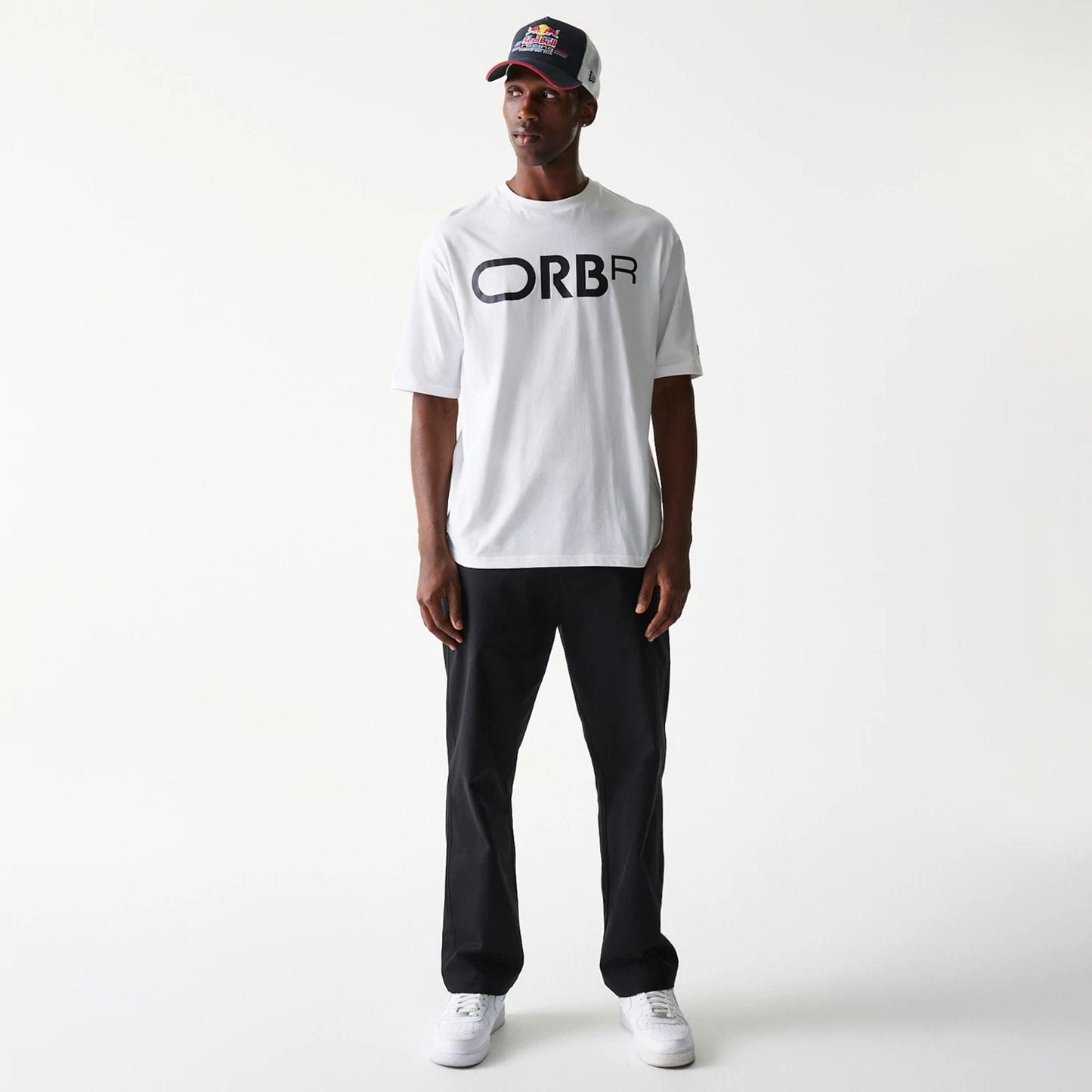 The Male model is wearing Red Bull Racing Profile White Oversized T-Shirt 8