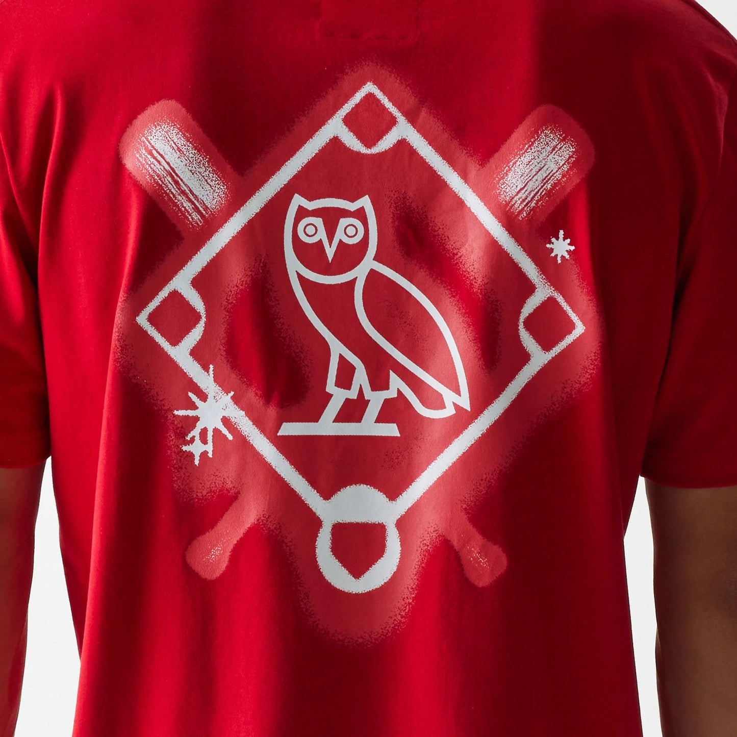 The Male model is wearing Boston Red Sox OVO x MLB Red T-Shirt 4