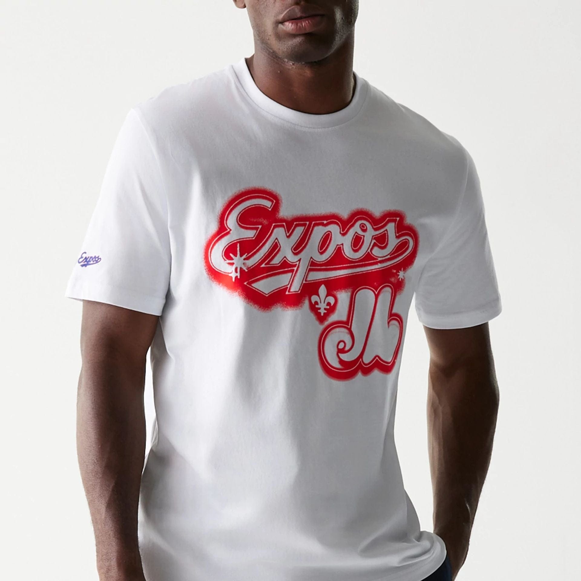 The Male model is wearing Montreal Expos OVO x MLB White T-Shirt 5