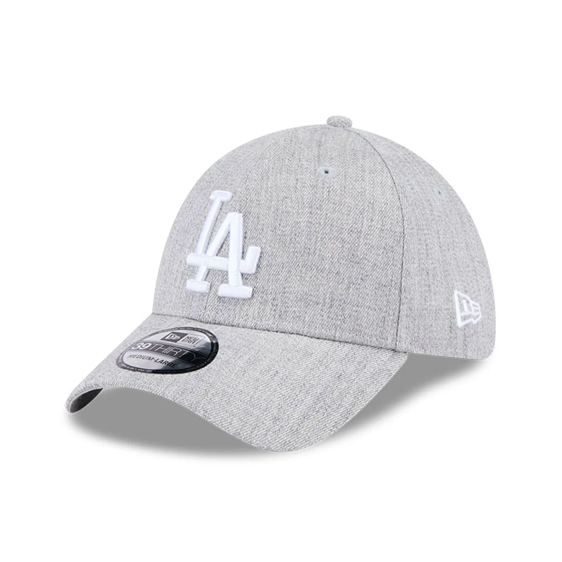 Pictured is this MLB Heather LA Dodgers 39THIRTY Stretch Fit cap in grey. 1