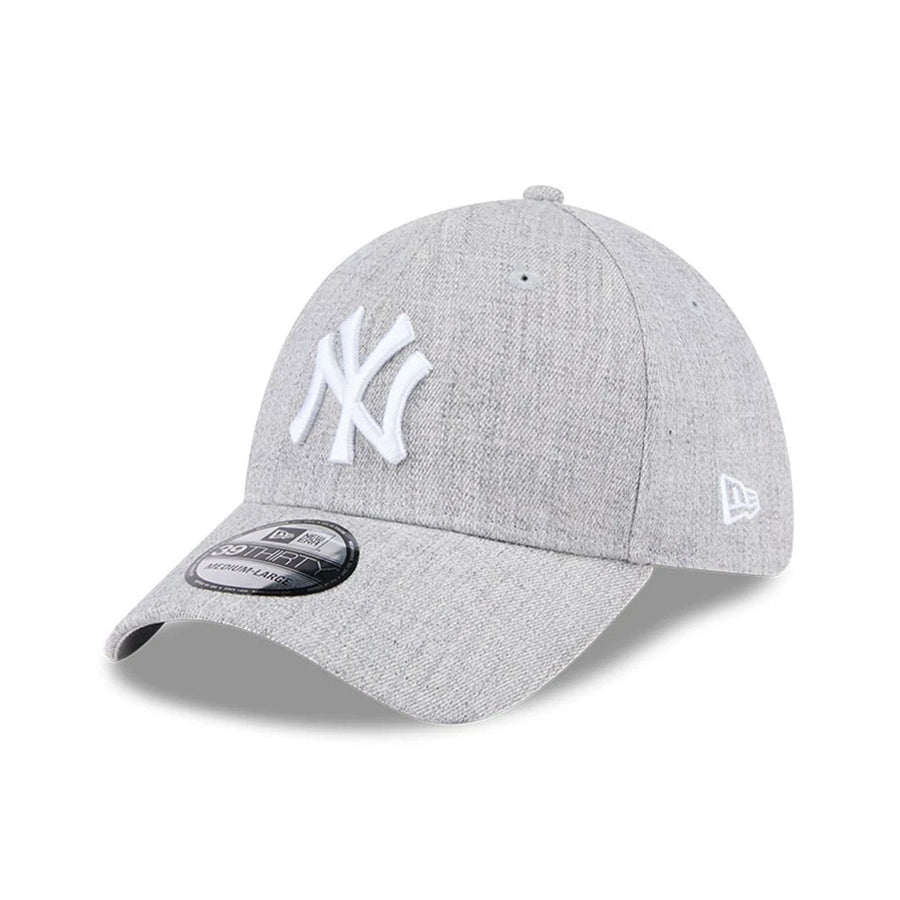 Pictured is this MLB Heather New York Yankees 39THIRTY Stretch Fit cap in grey. 1