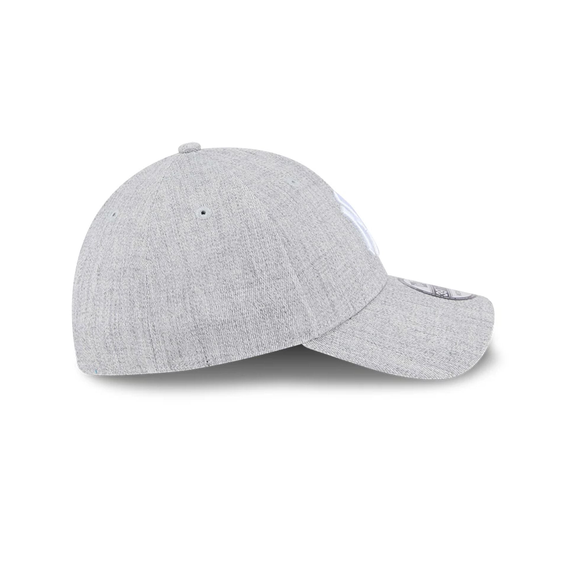Pictured is this MLB Heather New York Yankees 39THIRTY Stretch Fit cap in grey. 5