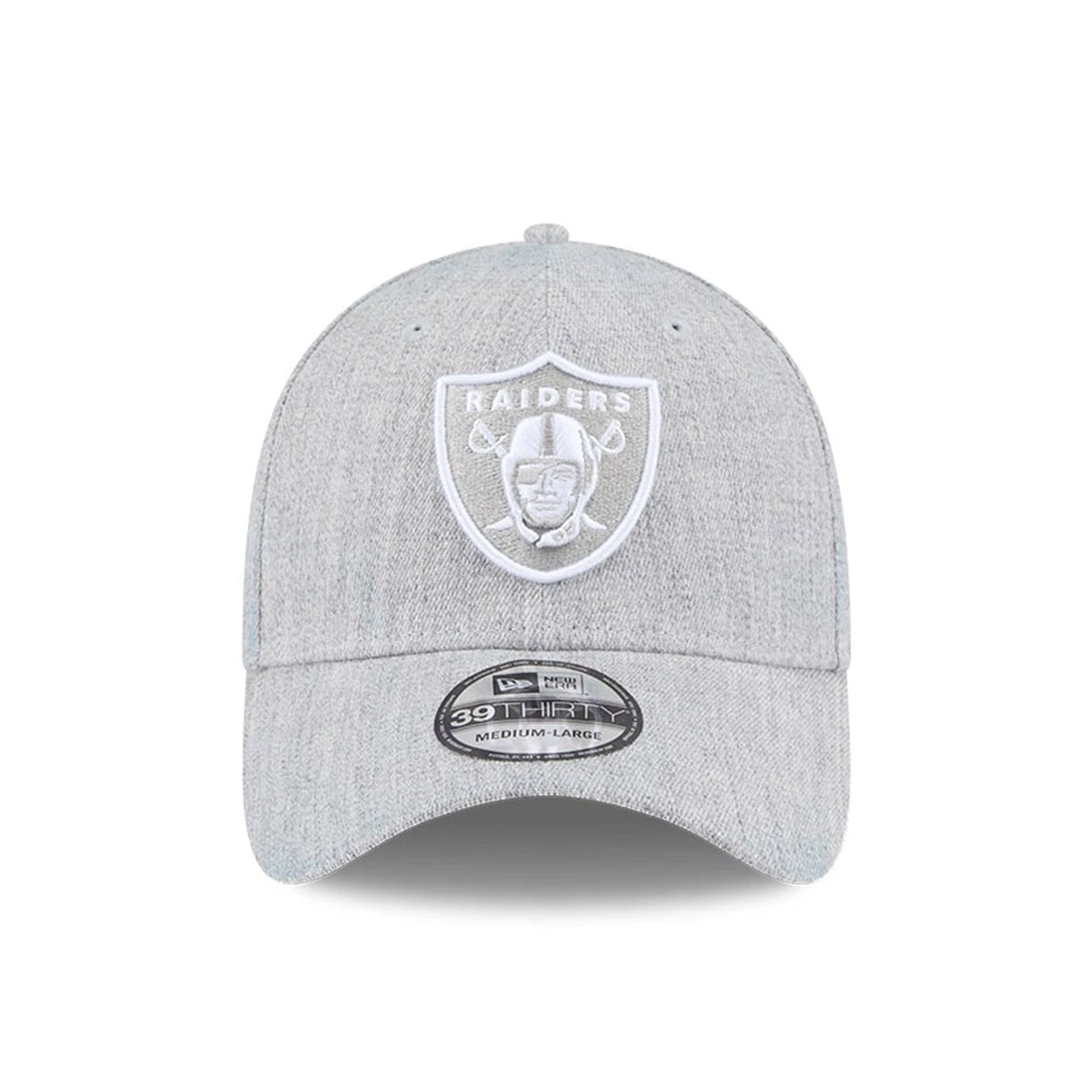 Pictured is this NFL Heather Las Vegas Raiders 39THIRTY Stretch Fit cap in grey. 2
