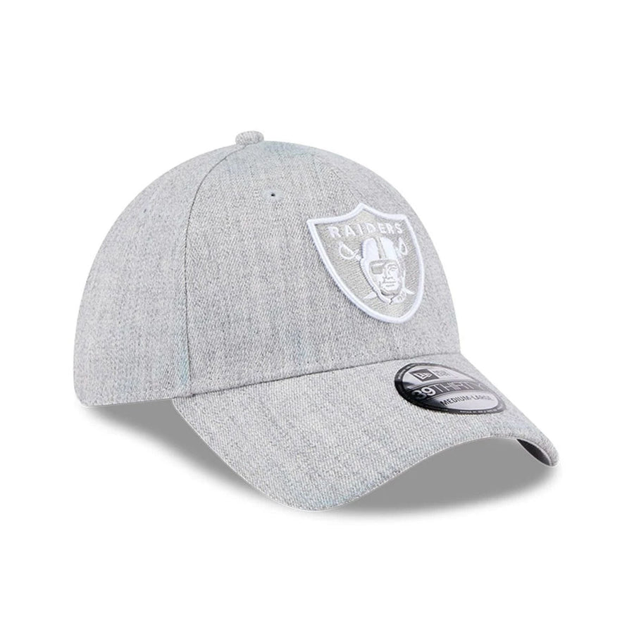 Pictured is this NFL Heather Las Vegas Raiders 39THIRTY Stretch Fit cap in grey. 3