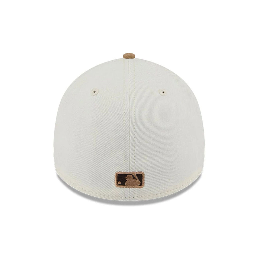 Pictured is this MLB Sandy Bay New York Yankees 39THIRTY A-Frame Stretch Fit cap in white. 7