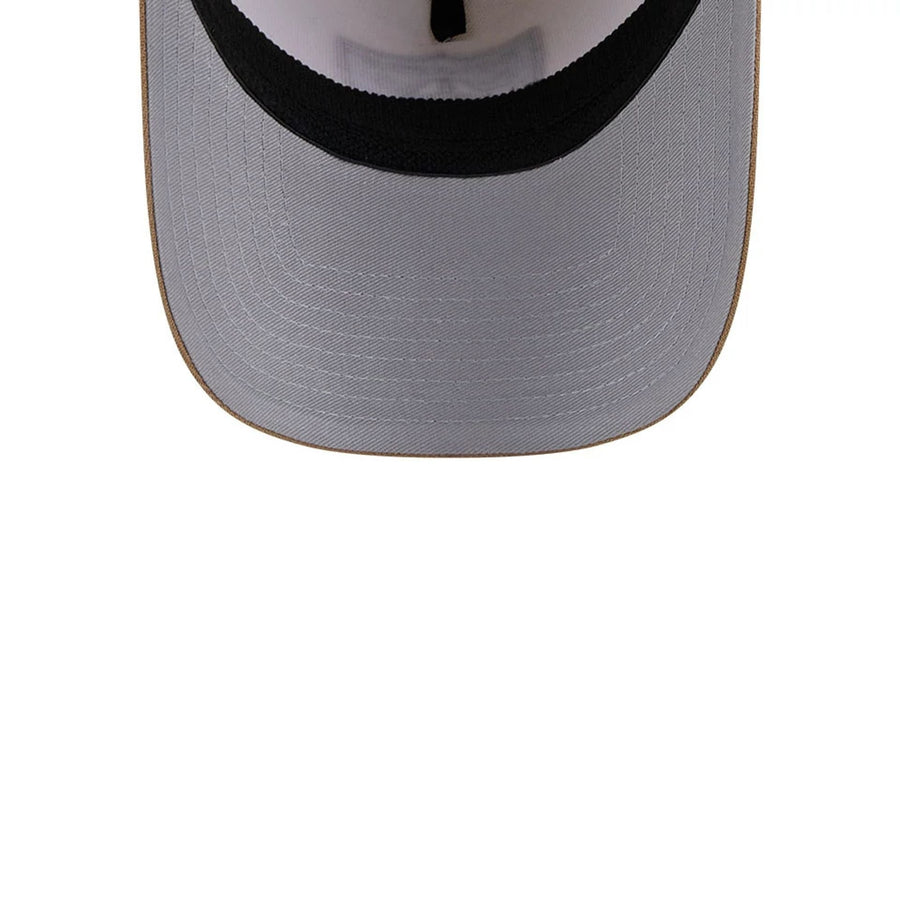 Pictured is this NFL Sandy Bay Las Vegas Raiders 39THIRTY A-Frame Stretch Fit cap in white. 2