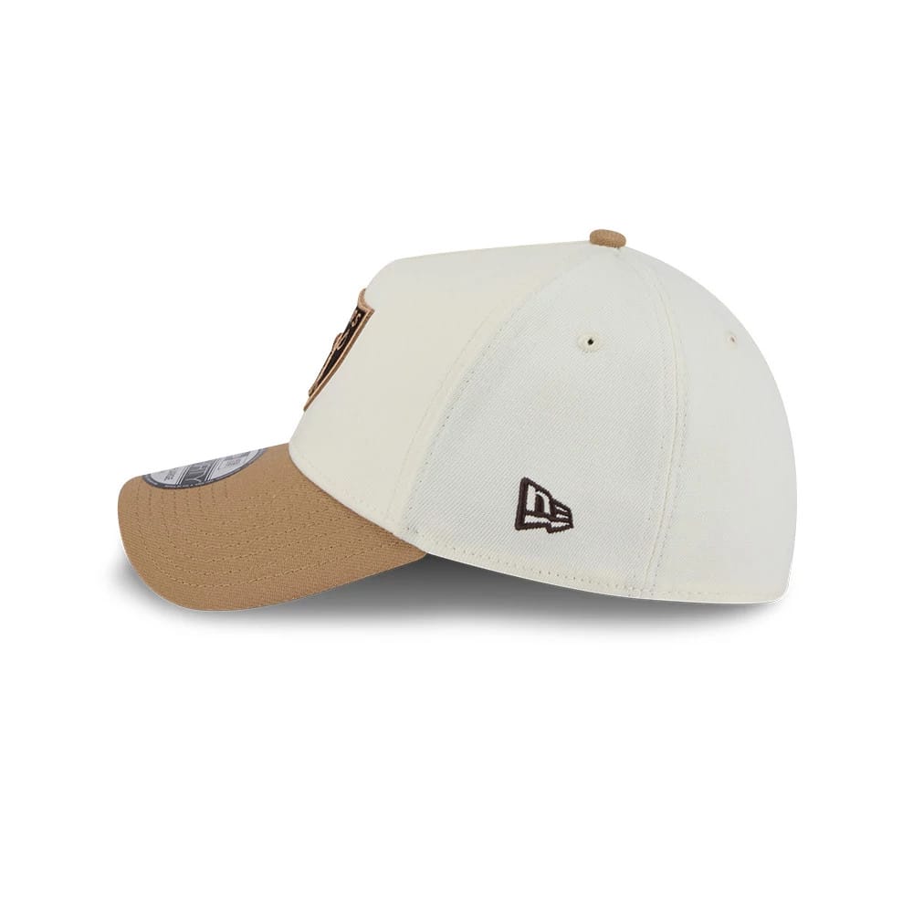 Pictured is this NFL Sandy Bay Las Vegas Raiders 39THIRTY A-Frame Stretch Fit cap in white. 5