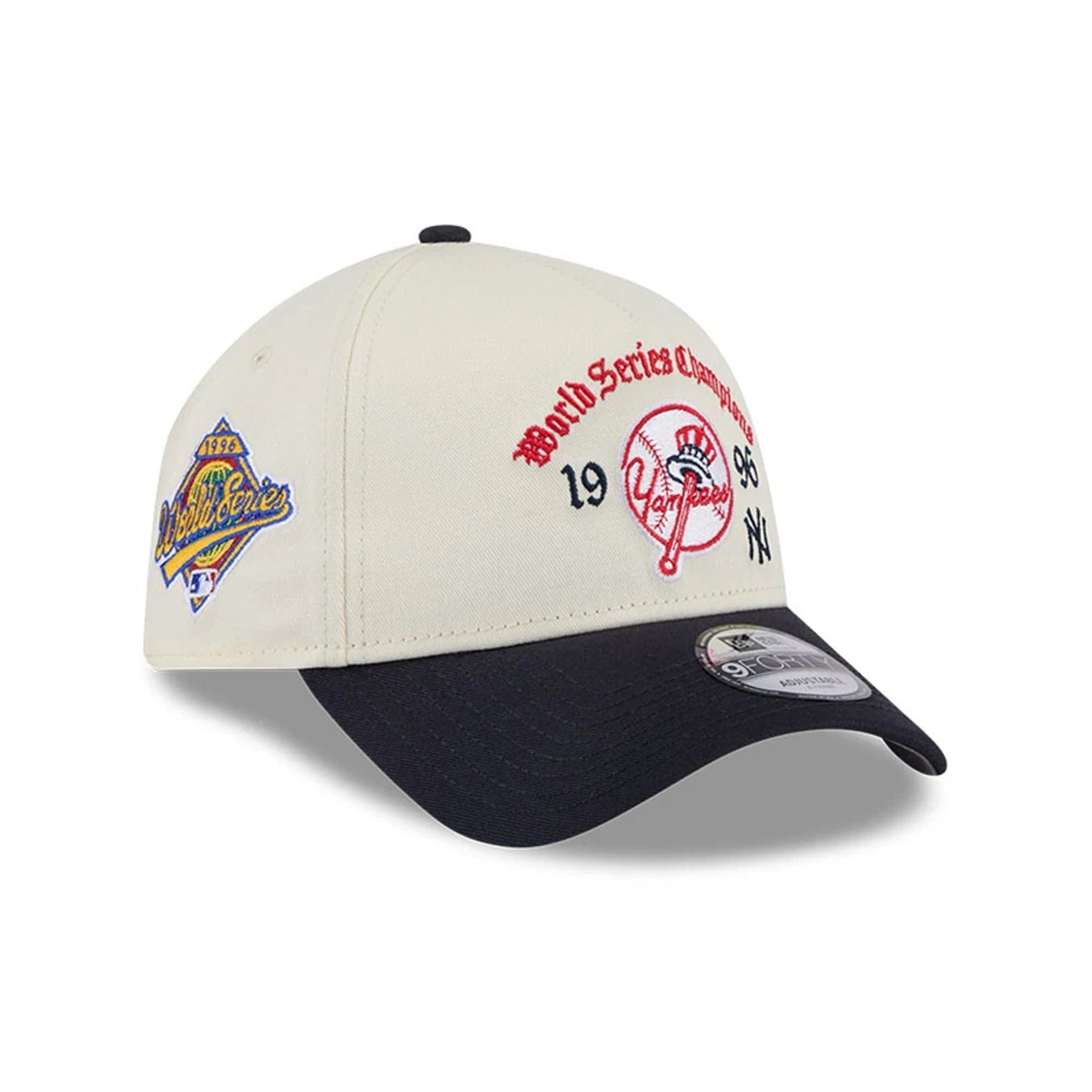 Pictured is this MLB Old English New York Yankees 9FORTY A-Frame cap in white. 1