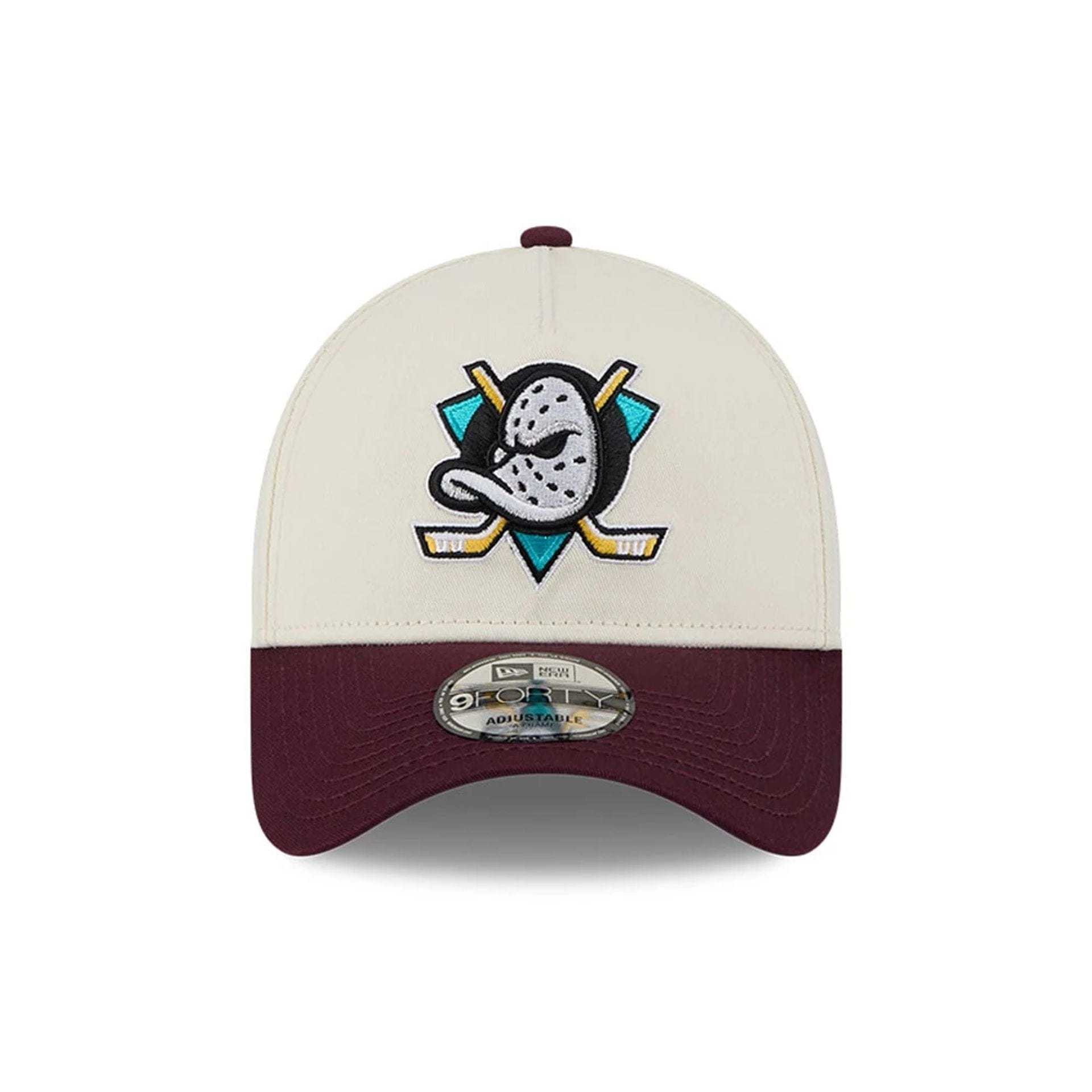 Pictured is this NHL Retro Anaheim Ducks 9FORTY A-Frame cap in white. 3