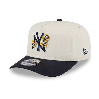 Pictured is this MLB 3 Times World Series New York Yankees 9FIFTY A-Frame Snapback cap in white. 4