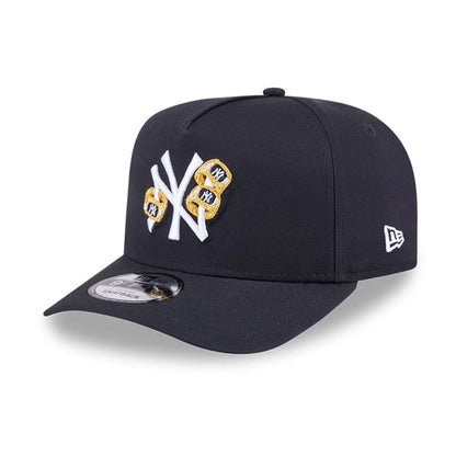 Pictured is this MLB 3 Times World Series New York Yankees 9FIFTY A-Frame Snapback cap in navy. 4