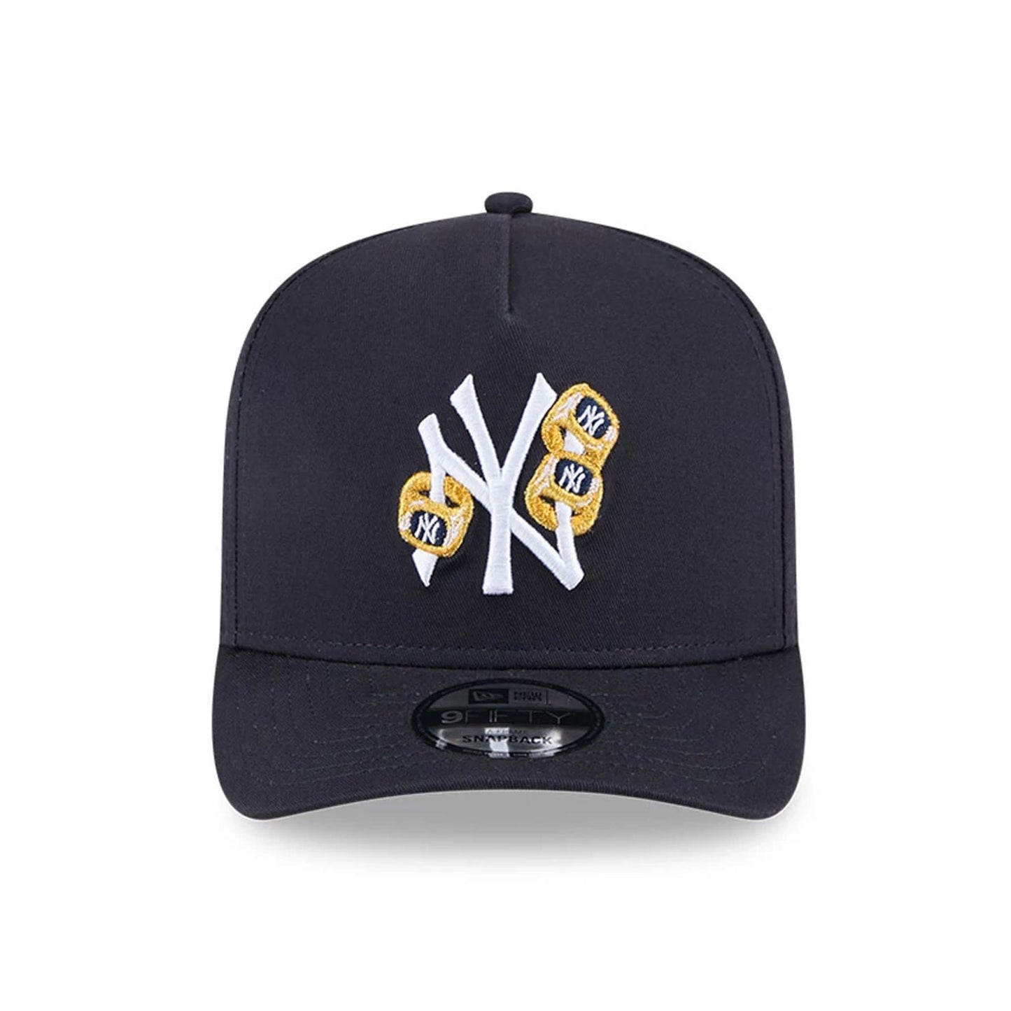 Pictured is this MLB 3 Times World Series New York Yankees 9FIFTY A-Frame Snapback cap in navy. 3