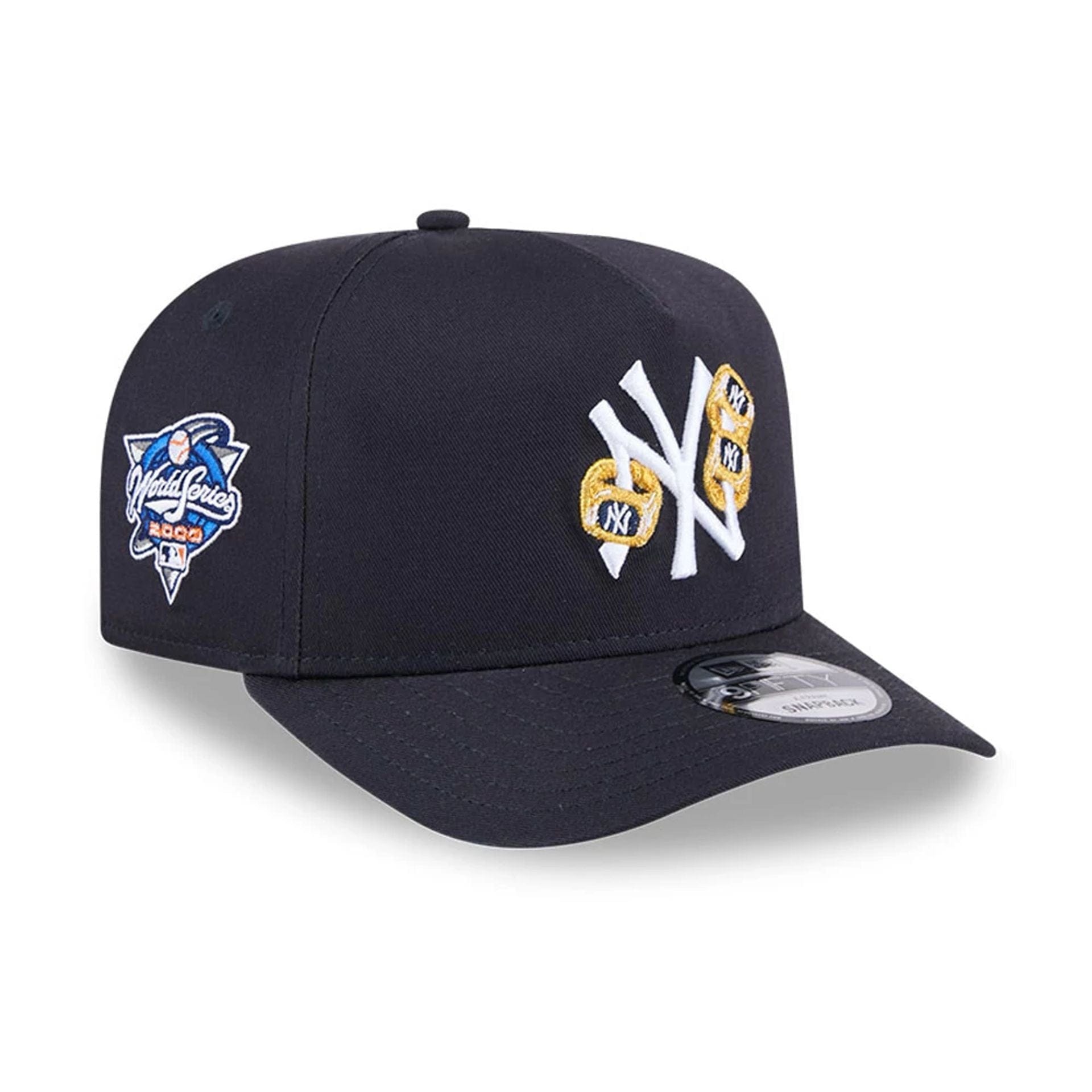 Pictured is this MLB 3 Times World Series New York Yankees 9FIFTY A-Frame Snapback cap in navy. 1